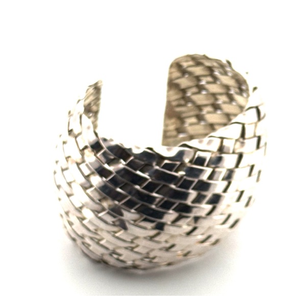 Very large woven 925 Sterling silver cuff bracelet - Picture 3 of 11